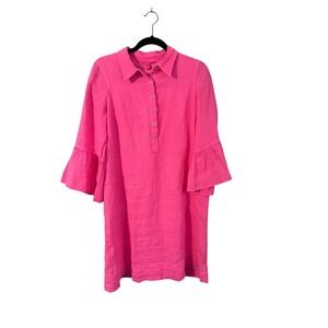 Lilly Pulitzer Jazmyn Roxie Pink  Linen Shirt Dress with‎ Bell Sleeves Size 4